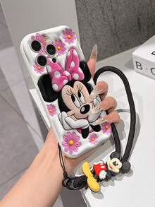 Disney Mickey Mouse Clubhouse Phone Case : 3D Fluffy Pattern Border Protector Phone Soft Phone Case With A Free Cute Mickey Mouse Bracelet Chain Lanyard, Mickey Mouse, Minnie Mouse, Donald Duck, Daisy Duck, Goofy, Pluto, For Apple 17 Promax 17 Pro 16 15 14 13 12 11 Pro Max XS Max X XR Soft Cover Summer Phone Case - White - View 4