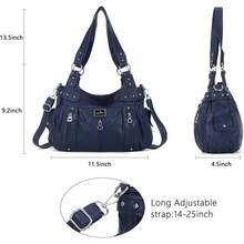 Angelkiss - Bolso de mano grande para mujer, de piel sintética lavada, bandolera, bandolera, bandolera - Turquesa - Ver 8