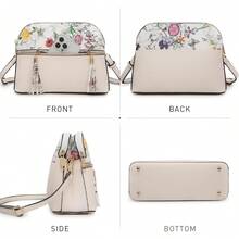 Dasein Bolso bandolera con cremallera para mujer, bolso de hombro a la moda con múltiples bolsillos - Flor blanca/beige - Ver 4