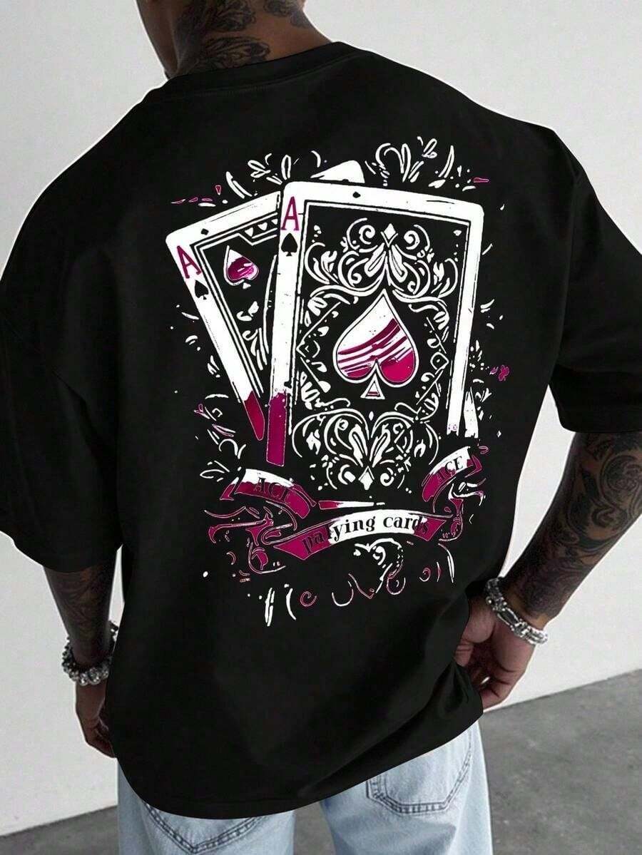 Manfinity Men's Short-Sleeved Crew Neck T-Shirts With Letter And Figure Print, 2000s Style Summer Graphic Tees. - 杏色 - 查看 1