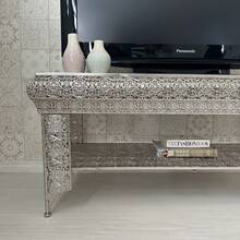 DOWNTON INTERIORS UK Silver TV Stand Unit With Shelf Embossed Metal Moroccan Style - Silver - View 2