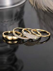 4pcs Elegant Cubic Zirconia Rings, Suitable For Women To Wear, Suitable For Weddings, Engagements, Anniversary Parties, Valentine's Day Gifts - Yellow Gold - View 11