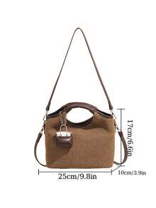 Fashionable High-End Contrasting Color Woven Women's Handbag, Exquisite Pendant Decoration Adjustable Shoulder Strap Shoulder/Crossbody Bag - Khaki - View 5