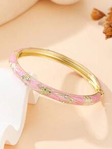 1pc Premium Cloisonne Enamel Open Bangle Bracelet, 18K Gold Plated Butterfly & Floral Design, Chinese Style Luxury Non-Fading Women's Gift Jewelry - Butterfly - View 8