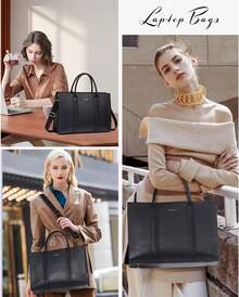 Bolsas de Mujer para Laptop 15.6 Pulgadas Impermeable Bolsa Trensada Tote Grande Maletín de Negocios Bolsa de Mano - Negro - Ver 4