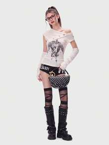 Niche Polka Dot Design Handbag For Women, High-End Elegant Box-Shaped Crossbody Bag - Black - View 4