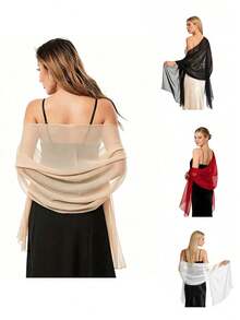 Chiffon Shawl Scarf, Elegant Lightweight Polyester Fiber Shawl Scarf, Chiffon Headscarf, Chiffon Scarf, Suitable For Bridal Wedding Evening Dress - Solid Color Decorative Accessory, Breathable And Windproof, Hand Washable/Dry Cleanable, Multiple Colors Available: White, Black, Green, Red - Beige - View 7