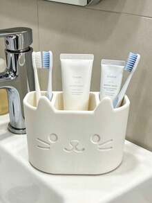 1 pieza Soporte para cepillo de dientes y pasta de dientes con diseño de gato de 3 ranuras con función de drenaje, estante multifuncional para almacenamiento de cepillo de dientes y pasta de dientes, accesorio de baño, decoración del hogar - Multicolor - Ver 3