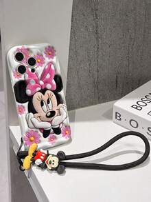 Disney Mickey Mouse Clubhouse Phone Case : 3D Fluffy Pattern Border Protector Phone Soft Phone Case With A Free Cute Mickey Mouse Bracelet Chain Lanyard, Mickey Mouse, Minnie Mouse, Donald Duck, Daisy Duck, Goofy, Pluto, For Apple 17 Promax 17 Pro 16 15 14 13 12 11 Pro Max XS Max X XR Soft Cover Summer Phone Case - White - View 5