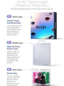 Arvin [Full Coverage Glitter] Camera Lens Protector Film Compatible With IPhone 17 Pro Max/17 Pro/16 Pro Max/16 Pro/15 Pro Max/15 Pro/17Air/16Plus/15Plus, 9H Tempered Glass Camera Cover - Silver - View 8