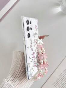 Floral Painted Perforated Transparent Painted Phone Case With Attached Bracelet, Minimalist Fashion Creative Anti-Drop, Compatible With Ip 17/Ip 17pro/Ip 17promax/ IP16/11/16pro/16plus/16promax/16e/15Promax/13/14/12/XS/XR/7G/8P, Compatible With Samsung Galaxy S25/S25PLUS/S25 Ultra/A16/A36/A26/A56/A50/A12/A32/A52/A72/A51/A21S/A13/A14/S24/S24PLUS/S24Ultra/S20/S23/S22/A53/S20FE/S21/Anti-Drop Phone - Multicolor - View 4