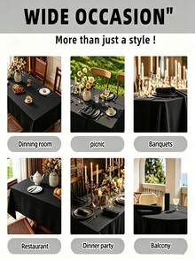1 pieza Mantel de poliéster de unicolor para mesa de comedor, sala de estar, comedor, mesa de café, banquete de boda, decoración del hogar, fiesta de cumpleaños, exterior, estudio - Negro - Ver 5