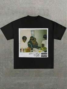 T-shirt da uomo, copertina dell'album "Good Kid Maad City 1" di Kendrick, 100% cotone, stampa casual, camicie uomo estate - nero - Visualizzare 1