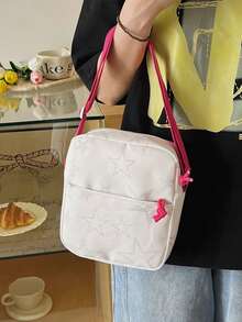 Set de 3 mochilas con estampado de lazo de nailon, mochila plegable de gran capacidad conúltiples bolsillos y cremallera impermeable, adecuada para adolescentes, estudiantes de secundaria - Beis 4 - Ver 6
