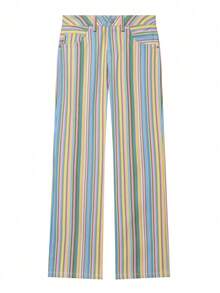 Women's Rainbow Striped Straight Leg Jeans, Casual Street Style Pants For Spring/Summer, Holiday Outfits - Multicolor - View 7