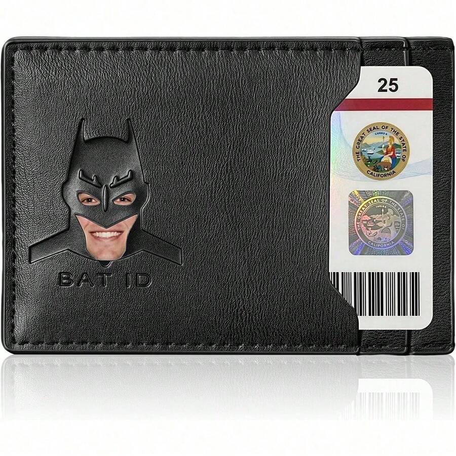 Leather Bat Wallet, Superhero Card Holder With Multiple Card Slots, Face Eyes Cutout Card Holder, Personalized ID Wallet - Black - View 1
