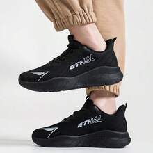 ZenBolt 1 男士運動緩震跑鞋，前繫帶設計，字母印花網布鞋面，低筒戶外健身慢跑運動鞋 - 黑色 - 查看 7
