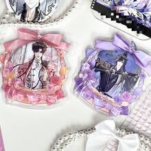 Cute Bouquet-Shaped Acrylic Badge Storage Rack, Purple Bow Design Transparent Ita Bag Accessory, Anime Brooch Display & Protective Case - A - View 10