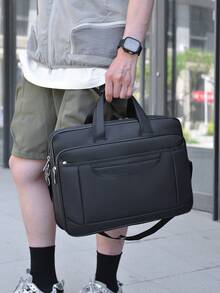 1pc Men's Business Travel Bag, Vintage Crossbody Handbag Design, Large Capacity Shoulder Bag, Zipper Closure, Adjustable Strap, Commute, Shopping, Daily Multi-Functional - Black - View 6