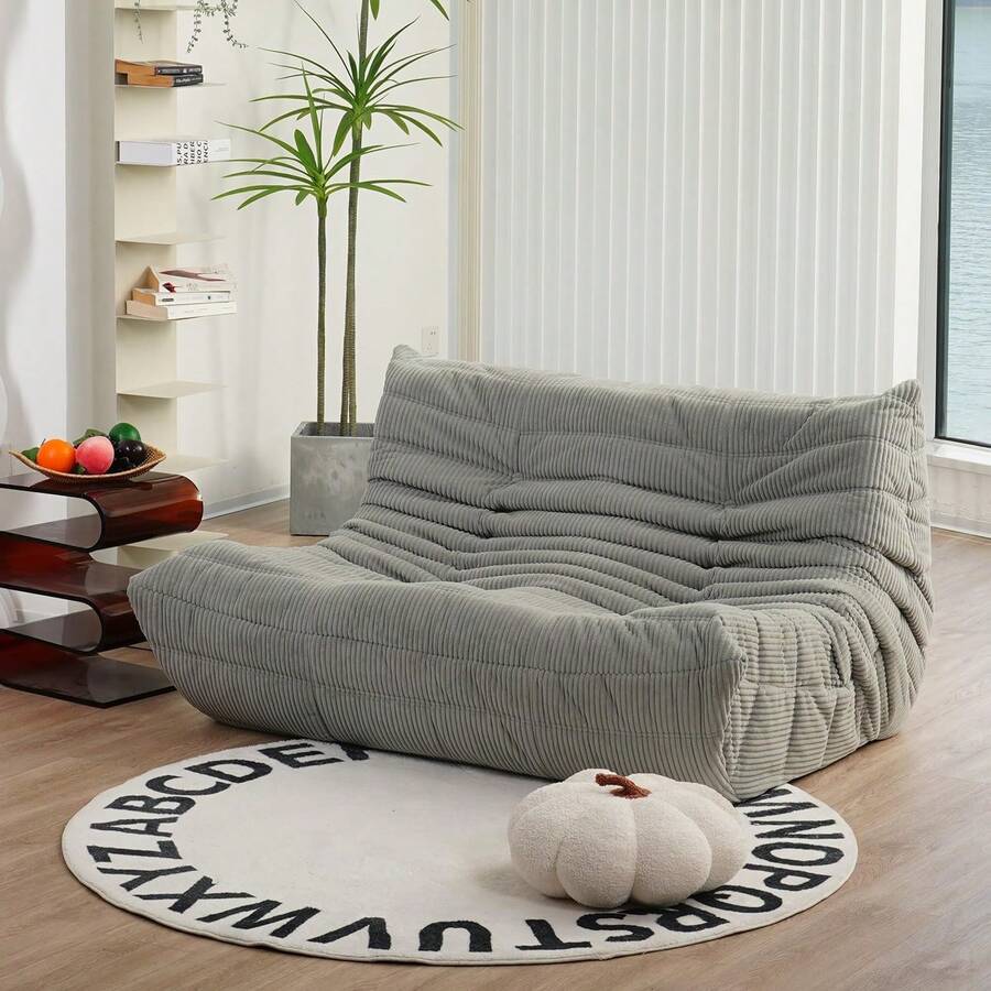 N&V - Sofá de Dos plazas con Chimenea, de Mediados de Siglo, sin Brazos, Suave de Pana de Primera Calidad, Silla de sofá de Espuma para Sala de Estar, recámara y Oficina, Gris Puerto - Cinco - Ver 1