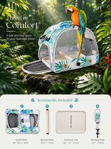 1-Set Foldable Transparent Bird Carrier With Perch And Removable Tray, Breathable Parrot Travel Cage With Panoramic Window And Top Handle For Cockatiels, Conures, Budgies, Pigeons And Small Pets, Outdoor Walks, Vet Visits And Short Trips - View 15