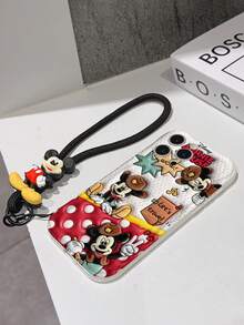 Disney Mickey Mouse Clubhouse Phone Case : 3D Fluffy Pattern Border Protector Phone Soft Phone Case With A Free Cute Mickey Mouse Bracelet Chain Lanyard, Mickey Mouse, Minnie Mouse, Donald Duck, Daisy Duck, Goofy, Pluto, For Apple 17 Promax 17 Pro 16 15 14 13 12 11 Pro Max XS Max X XR Soft Cover Summer Phone Case - White - View 7