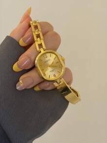 1pc Square Bamboo Knot Quartz Watch In Gold/Silver Color, Suitable For Daily Wear And Perfect Gift For Birthday, Christmas - Gold - View 3