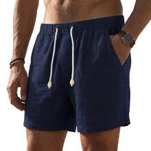 Set Of 3 Premium Linen Shorts For Men - Luxury Beachwear - 藏蓝色 - 查看 2