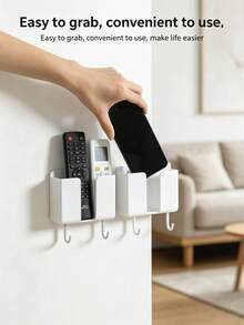 1pc Wall-Mounted Remote Control Holder, No-Drill Self-Adhesive, TV/Air Conditioner Remote Storage, Bedside Phone Stand, Multi-Functional Home & Office Organizer, Gift School Supplies - Style 1 - View 3