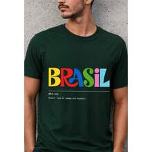 Camiseta Brasil Colorida Unissex 100% Algodão Estampa Vibrante Inspirada Na Cultura Camisa Brasileira Design Moderno Manga Curta Toque Macio Modelagem Confortável Cores Resistentes Estilo - Verde - Visão 1