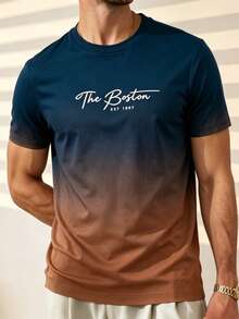 Camiseta de manga corta degradada para hombres, cómoda y transpirable para usar en verano, de moda a la vanguardia - azul real - Ver 3
