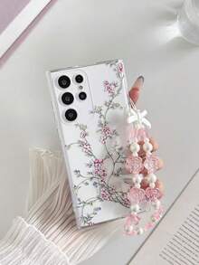 Floral Painted Perforated Transparent Painted Phone Case With Attached Bracelet, Minimalist Fashion Creative Anti-Drop, Compatible With Ip 17/Ip 17pro/Ip 17promax/ IP16/11/16pro/16plus/16promax/16e/15Promax/13/14/12/XS/XR/7G/8P, Compatible With Samsung Galaxy S25/S25PLUS/S25 Ultra/A16/A36/A26/A56/A50/A12/A32/A52/A72/A51/A21S/A13/A14/S24/S24PLUS/S24Ultra/S20/S23/S22/A53/S20FE/S21/Anti-Drop Phone - Multicolor - View 1