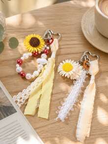 1pc Neutral Daisy Keychain, Cute Pendant, Fashion Backpack & Key Accessory - Multicolor - View 1