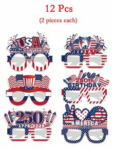 6pcs 250th Anniversary Independence Day Decoration Set, Add Elements To Your July 4th Party: American Flag Paper Glasses, American Theme Glasses, July 4th Decorations And Patriotic Party Photo Props - One Size Fits All - View 9