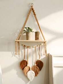 1Pc/2pcs Handwoven Leaf Wall Hanging Shelves,Boho Home & Bath Decor,Bedroom & Living Room Wood Wall Shelves,Elegant Wall Shelf For Terrace,Easy Install, All Seasons,Halloween & Christmas Gift-For Bathrooms,Bedroom,Living Roomsthe - Beige - View 9
