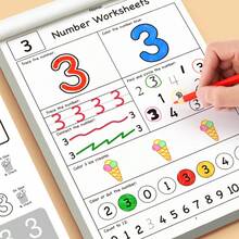 1本幼兒數學練習本 + 12支鉛筆：數字描紅、加減法練習書，適合3歲以上兒童與幼兒園學童 - 彩色 - 查看 4
