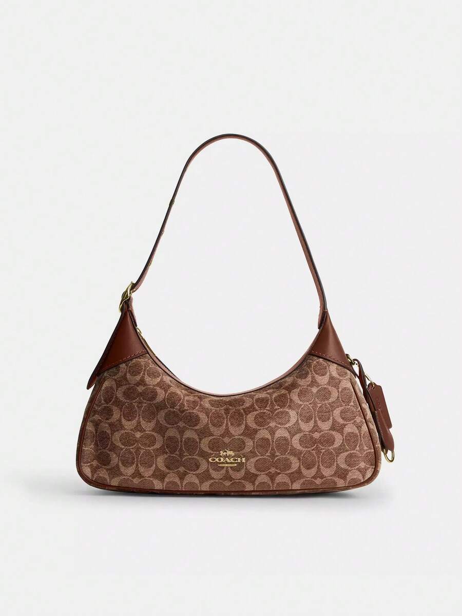 Coach Ella 35 經典字母印花拉鍊女款時尚單肩馬鞍包 - 鏽棕色 - 查看 1