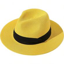 Sombrero de paja de ala ancha para mujer Lanzom, estilo Panamá, enrollable, para playa, con protección solar UPF50+ - Rojo - Ver 20