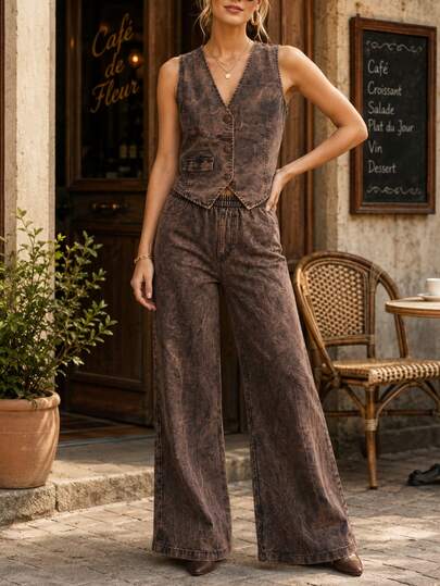 Ärmelloses Top und Set aus Hose mit weitem Bein
