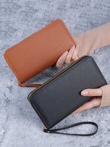 Pointer jumping Women's Long Zipper Wallet, Large Capacity Phone Bag, Fashionable Minimalist Solid Color Clutch, Coin & Card Holder - Multicolor - View 1