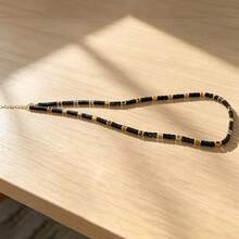 Tiger Eye & Black Agate Square Bead Thin Necklace 45+5cm Gold Plated Extension Chain Men's Business Collarbone Chain - Multicolor - View 4