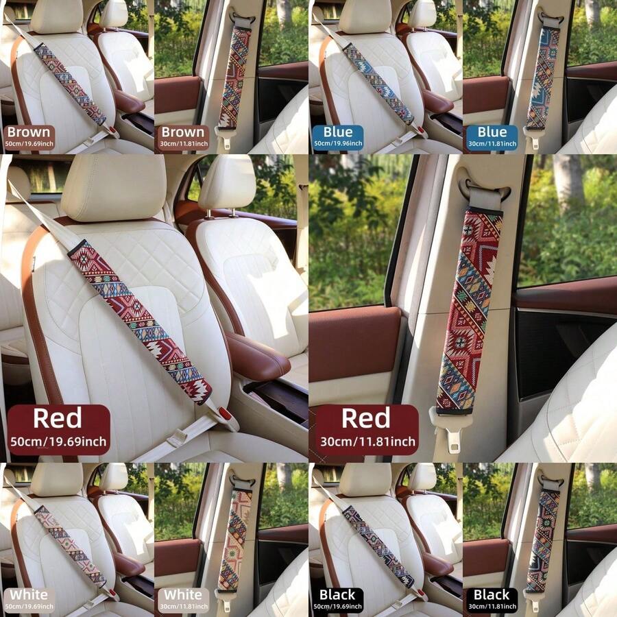 1PC Bohemian Car Seat Belt Cover, Linen Material, 30cm/50cm Two Sizes Available, 30cm Suitable For Front Seat, 50cm Longer Suitable For Back Seat
