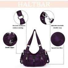 Angelkiss - Bolso de mano grande para mujer, de piel sintética lavada, bandolera, bandolera, bandolera - G-púrpura - Ver 6