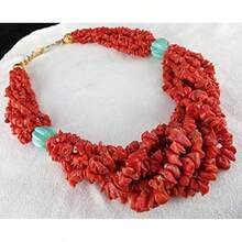 Collar de cuentas de CORAL rojo natural y TURQUESA azul, 21 pulgadas, de 6 mm a 4 mm - 1 - Ver 3