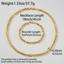 18K Gold Plated Interlocking Rectangular Chain Jewelry Set, Hollow Chain Necklace And Bracelet, Suitable For Women And Men Daily Streetwear - Gold - View 8