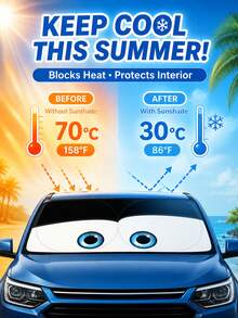 Funny Cartoon Eye Car Front Windshield Sun Shade, Foldable Front Window Sunshade 150*70cm, UV Protection Heat Insulation Sunshade, Suitable For SUV, Sedan, Truck, Car Interior Accessories, Essential Summer Gift For Men And Women - A - View 1