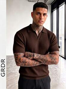 GRDR Men's Casual Solid Color Short Sleeve Knit Top, Spring/Summer - Brown - View 6