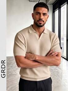 GRDR Men's Casual Solid Color Short Sleeve Knit Top, Spring/Summer - Apricot - View 5