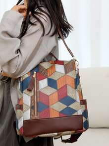 Large Capacity Backpack With Zipper Closure And Plain Style, For Everyday Casual Use - Bronze - View 12