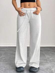 PETITE Women's Smooth Fabric Sports Trousers, Comfortable And Casual, Low Waist And Wide Leg, Autumn Clothing For Women, Winter Clothing For Women - 灰色 6 - 查看 1